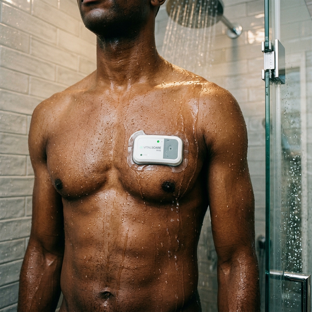 Showering safely with a heart monitor